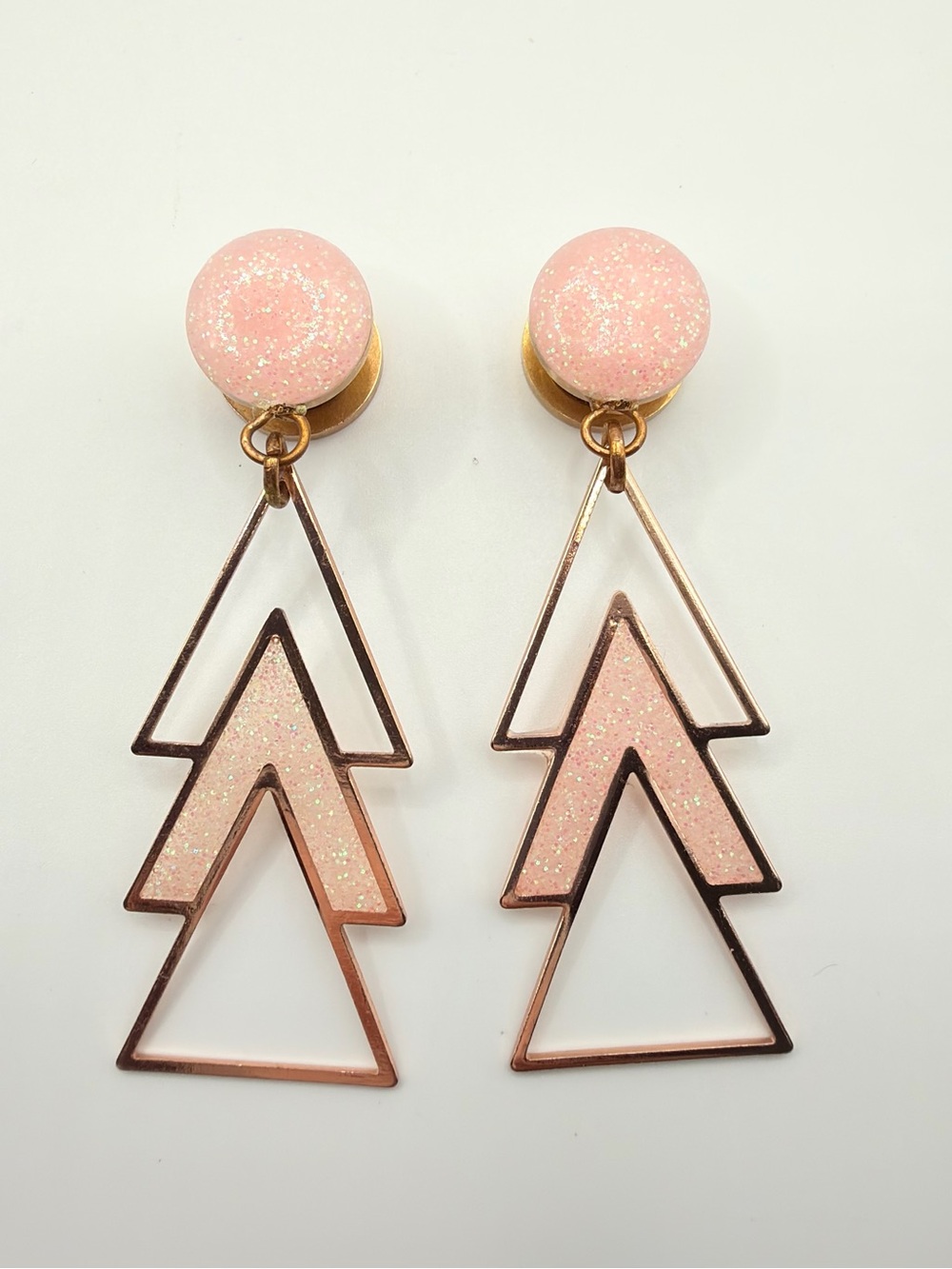 Gauges 00 - 10 mm custom Pink Glitter Geometric Drop Earrings